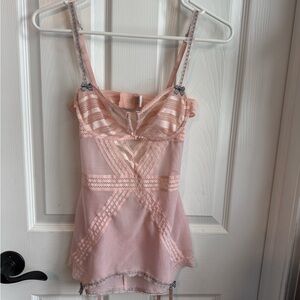 Jacalyn Bennett Pink Silk Corset Lingerie Top Small Lace Bustier Garter Vintage